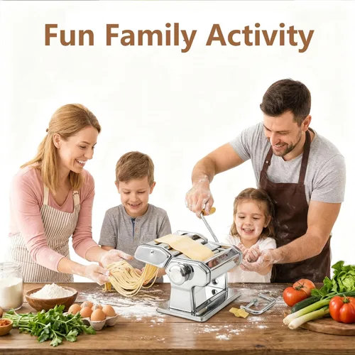 Miniatura 2 de Máquina manual para hacer pasta, rodillo y cortador de pasta con 7 ajustes de grosor ajustables, máquina de fideos de acero inoxidable con mango