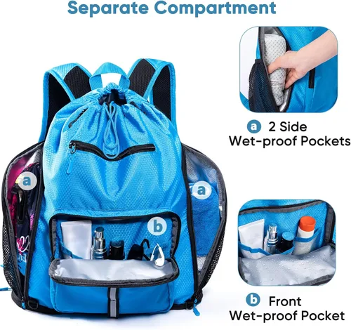 Miniatura 4 de Mochila de playa grande impermeable a prueba de arena, bolsa de piscina con cordón de gran tamaño personalizada con compartimento para zapatos