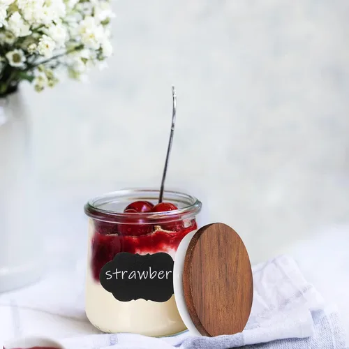 Miniatura 6 de Oui Yogurt - Juego de tapas para tarros de madera con anillos de sellado de silicona, paquete de 8 unidades para almacenamiento de vidrio