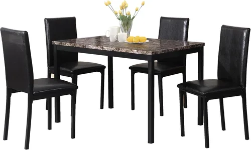Roundhill Furniture Juego de comedor de metal Citico de 5 piezas con tapa de mármol sintético laminado, color negro