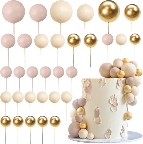 32 piezas de bolas de perlas para tarta con forma de bola, decoración de tarta de cumpleaños, boda, suministros para decoración de tarta (color