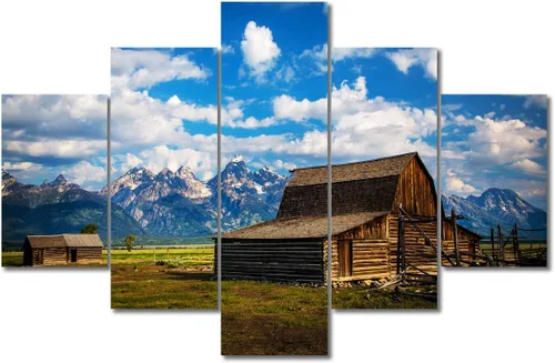 Miniatura 56 de TUMOVO Lienzo decorativo para pared de sala de estar, 5 paneles de naturaleza, Alaska, Estados Unidos, autopista alrededor de montañas, paisaje