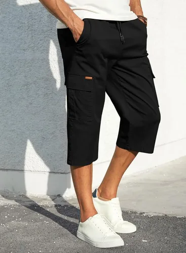Miniatura 4 de JMIERR Pantalones cortos de sarga para hombre con cordón de algodón clásico elástico con 6 bolsillos
