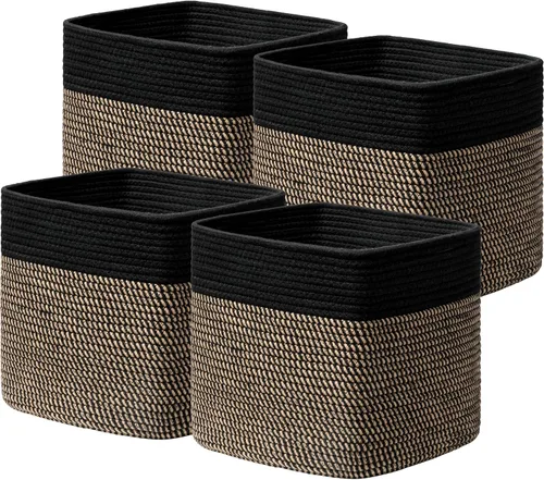Miniatura 13 de joybest Juego de 4 cubos de almacenamiento de 11 pulgadas, canasta organizadora tejida de cuerda de algodón para estantes, cubos cuadrados, Beige