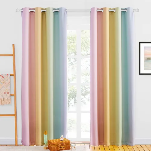Miniatura 19 de NICETOWN Cortinas opacas arcoíris para niños, para dormitorio de princesa, sala de juegos, cortinas degradadas con aislamiento térmico y parte