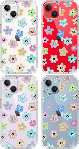 Miniatura 3 de MOSNOVO Funda para iPhone 13/14, grado militar, probada en caídas de 6.6 pies, transparente con diseño de flores geniales Transparente - Groovy