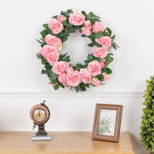 Miniatura 7 de U'Artlines Paquete de 5 guirnaldas florales de vid de rosas artificiales de color rosa en total de 32.5 pies, guirnalda de flores de seda de vid