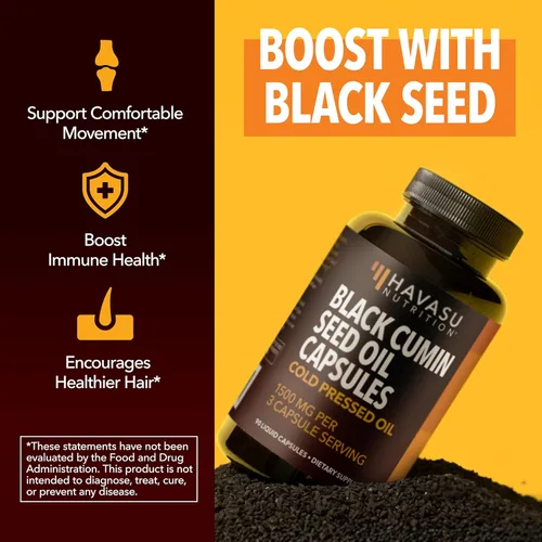 Miniatura 8 de Cápsulas de aceite de semilla negra prensado en frío - Suplemento de 1500 mg de comino negro para la función inmune, apoyo digestivo y salud general