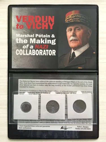 1943 No Mint Mark - Moneda francesa Verdún a Vichy Mariscal Petain Era SOA & Historia y Álbum Incluido 2 franco Feria del Vendedor