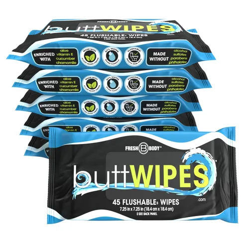 Miniatura 11 de ButtWIPES Toallitas desechables (1 paquete, 45 toallitas) – Toallitas desechables para adultos – Toallitas para glúteos a base de agua con aloe