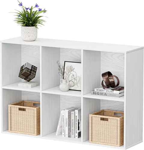 Miniatura 28 de Organizador de almacenamiento de 12 cubos, estantes de madera con panel trasero cerrado, estantería reversible, organizador de armario de cubos