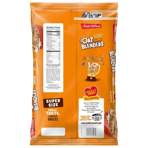 Miniatura 5 de Malt-O-Meal Honey and Oat Blenders Cereal de desayuno para niños, tamaño familiar, a granel, bolsa de 32 onzas