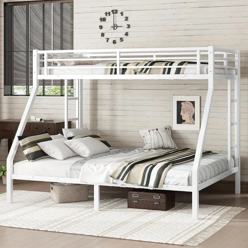 Miniatura 16 de Bellemave - Litera de cama individual XL sobre queen de metal resistente para adultos, color negro