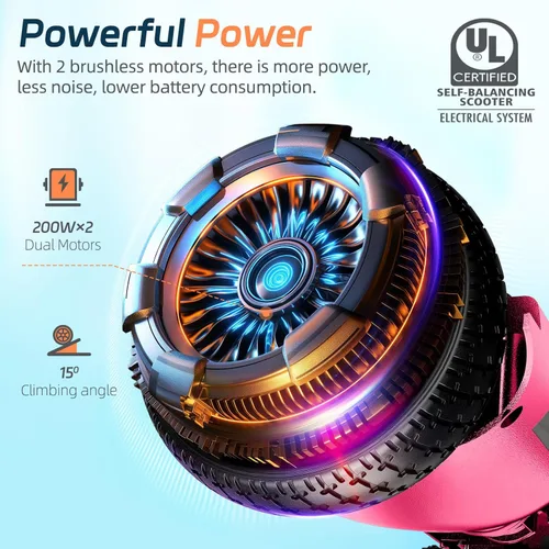 Miniatura 4 de Scooter con luces LED Bluetooth Corlorful, ruedas de 6.5 pulgadas, scooter de motor dual de 300 W para niños, niñas, niños y adultos, todas