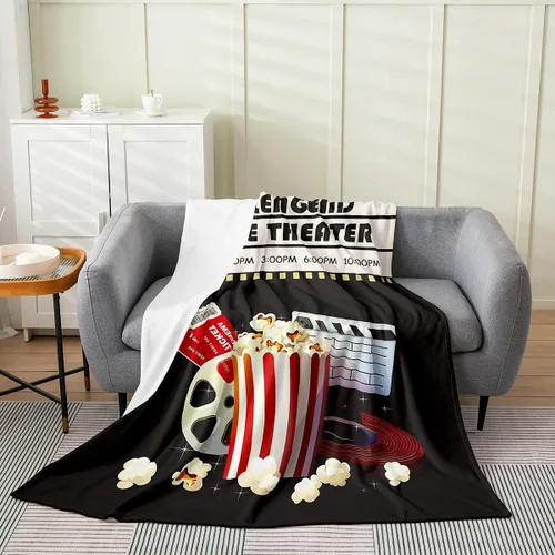 Miniatura 20 de Feelyou Manta de felpa para cine, manta de franela con patrón de palomitas de maíz para niños, niñas, adolescentes, póster de cine para todas