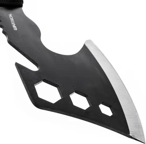 Miniatura 8 de ASR Outdoor Hacha de acero de espiga completa de 12 pulgadas con gancho de tripa, agujeros hexagonales, mango y funda de paracaídas, color negro