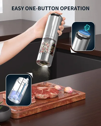 Miniatura 4 de CIRCLE JOY Molinillo Eléctrico de Pimienta de Acero Inoxidable Recargable Molinillo de Pimienta con Grosor Ajustable Externo, Contenedor de 95ml