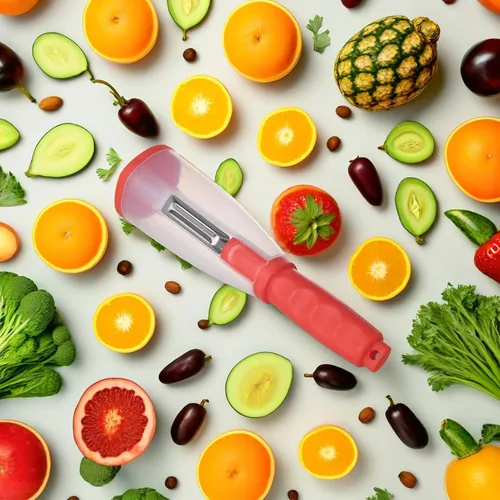 Miniatura 5 de Pelador de verduras con contenedor, pelador de verduras de acero inoxidable rojo con atrapador, peladores de verduras para cocina, pelador