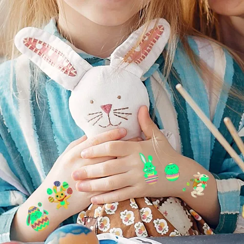 Miniatura 4 de 80 tatuajes temporales luminosos de Pascua para niños, que brillan en la oscuridad, canasta de Pascua, tatuajes de fiesta, tatuajes, huevos