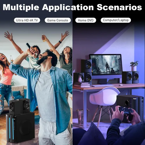 Miniatura 7 de Bobtot Sistema de sonido envolvente de cine en casa para TV, subwoofer de 6.5 pulgadas, 800 W, graves profundos de pico 5.1, altavoces satelitales