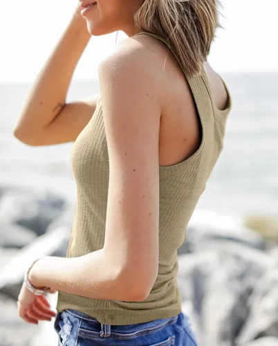 Miniatura 6 de Veatzaer Camisetas sin mangas acanaladas con cuello redondo para mujer