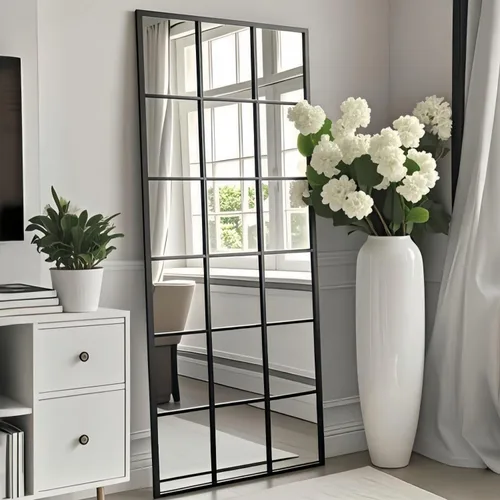 Miniatura 18 de Dewfig - Espejo de ventana arqueado de longitud completa de 65"x 22", espejo de pared, espejos de pie, espejos largos de cuerpo completo