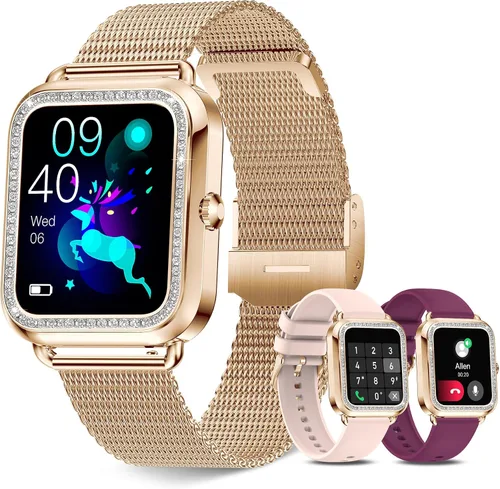 Reloj inteligente con llamada Bluetooth (recepción/marcación) para mujer, pantalla táctil HD de 1.6 pulgadas, reloj digital con monitor de ritmo