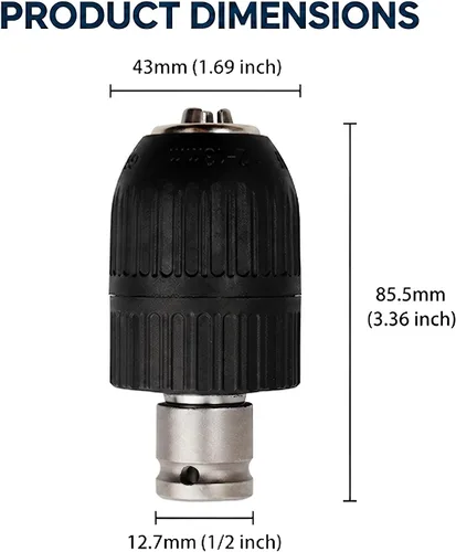 Miniatura 2 de Portabrocas sin llave de 2-13 mm, adaptador de conversión de cambio rápido con 1/2 pulgada de rosca 20UNF, adaptador hembra cuadrado de 12,7 mm
