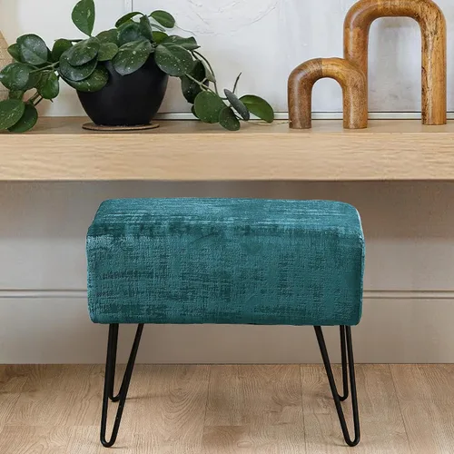 Miniatura 5 de Home Soft Things Otomana otomana de terciopelo texturizado azul, 19 x 13 x 17 pulgadas de alto, color verde ágata, banco otomano de entrada difuso