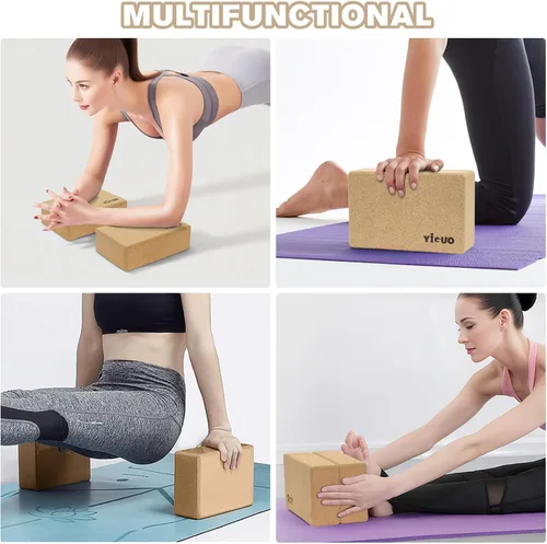 Miniatura 2 de YIGUO 2 Pack Cork Yoga Blocks Natural Eco-Friendly High Density Non-Slip Yoga Blocks for Women & Men 9x6x3 Inches for Yoga, Pilates, Stretching
