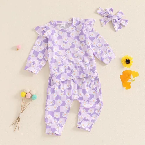 Miniatura 3 de Kaipiclos Ropa de otoño e invierno para bebé niña, sudadera con estampado floral, camisa de manga larga, pantalones, ropa