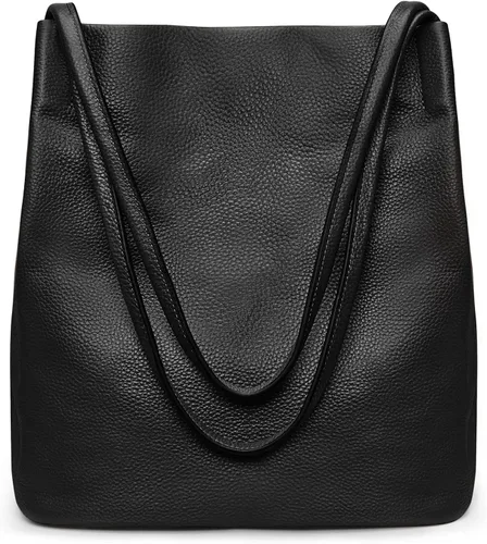 Miniatura 7 de Kattee Bolso de hombro de cuero genuino suave para mujer con cierre magnético superior