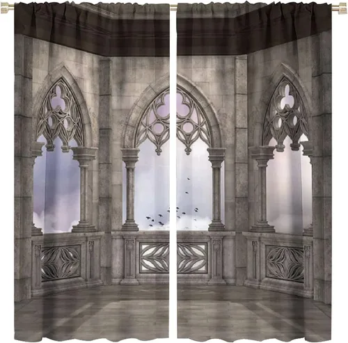 Miniatura 49 de Cortinas góticas con diseño de luna de Halloween, historia, puerta espeluznante, fondo de terror, vela, ficción, patrón de impresión, sala de estar
