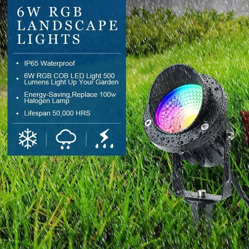 Miniatura 6 de Iluminación de paisaje RGB de 6 W de bajo voltaje, 16 luces de paisaje que cambian de color, foco de color al aire libre de 12V ~ 24V para jardín