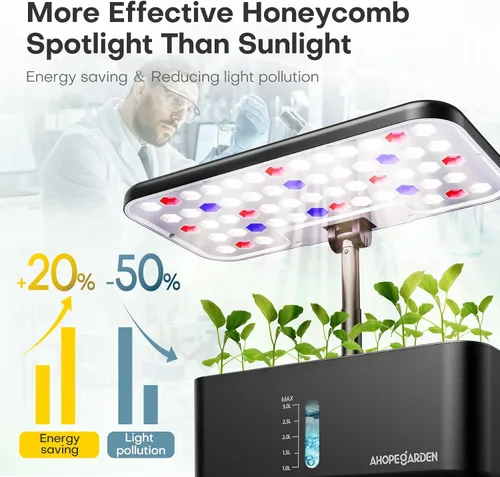 Miniatura 2 de Ahopegarden Sistema de cultivo hidropónico de jardín interior: Kit de germinación de plantas de 10 vainas, lámpara de crecimiento de hierbas y Negro