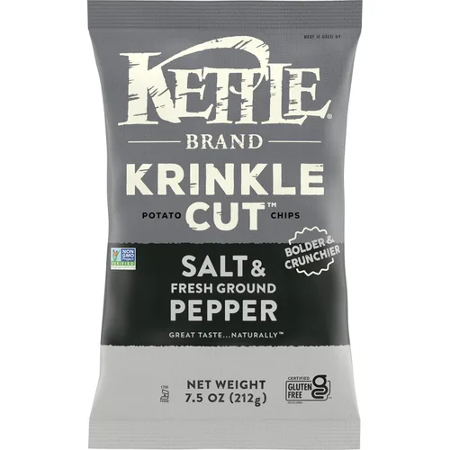 Kettle Brand Krinkle - Patatas fritas con sal y pimienta molida fresca, sin gluten, sin OMG, bolsa de 7.5 onzas