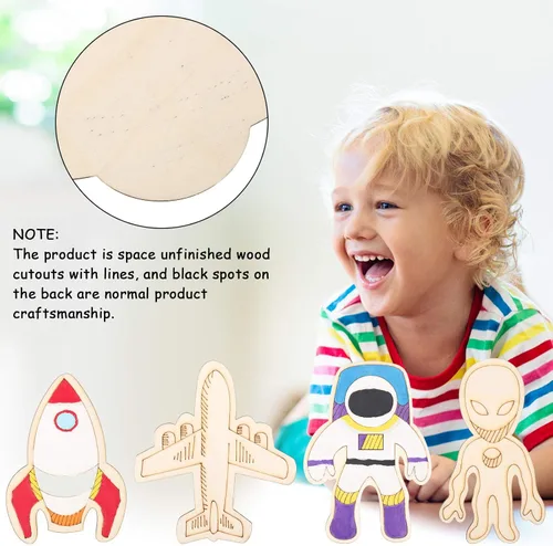 Miniatura 4 de Jetec 27 piezas de manualidades del espacio exterior, recortes de madera sin terminar, temática espacial, recuerdo de fiesta, cohete, planeta