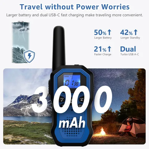 Miniatura 7 de Walkie Talkies para adultos Radios de 2 vías de largo alcance para niños recargables paquete de 4 unidades, senderismo, camping, esquí