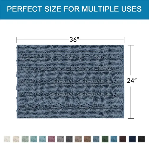 Miniatura 365 de H.VERSAILTEX Alfombras de baño para cuarto de baño, antideslizantes, tapetes de baño extragruesos, de felpilla, a rayas, alfombra de 20" x 32