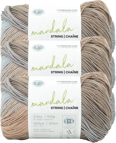 Miniatura 28 de Lion Brand Yarn Hilo Mandala String, Hilo Fingering para Tejer y Crochet, Acoustic, 1 Paquete