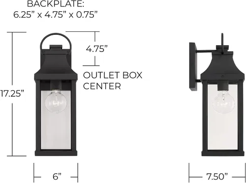 Miniatura 2 de Capital Lighting 946411BK Bradford - Farol de pared para exteriores de cristal transparente, 1 luz de 100 vatios, 17 pulgadas de alto x 6 pulgadas