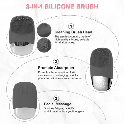 Miniatura 4 de MEGAN Cepillo de limpieza facial, limpiador facial eléctrico recargable por USB, masajeador facial sónico impermeable IPX7, cepillo facial 3 en 1