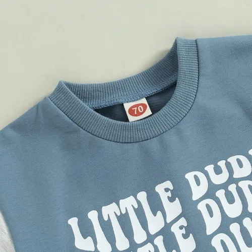Miniatura 104 de Conjunto de traje de verano para bebé niño pequeño, manga corta, cuello redondo, letras impresas, lindo traje de verano, conjunto de 2 piezas