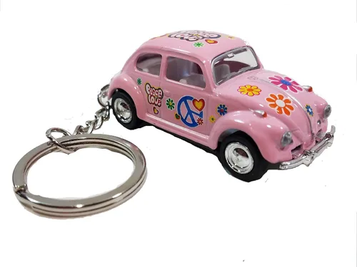 KiNSMART. Llavero clásico rosa de amor y paz Volkswagen hippie escarabajo 164, coche de metal fundido a presión de color pastel, PEQUEÑO