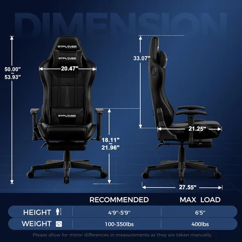 Miniatura 2 de GTPLAYER Silla de juegos con altavoces, sillas de videojuegos con reposapiés para adultos, silla reclinable ergonómica para computadora de PC