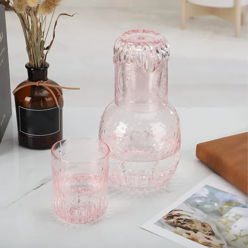 Miniatura 7 de Juego de jarra de agua y vaso de noche de cristal para baño, dormitorio, cocina (rosa)