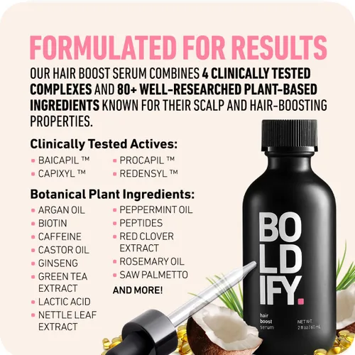 Miniatura 3 de BOLDIFY Suero para el crecimiento del cabello, 2 onzas, 30 potenciadores naturales + 4 péptidos clínicamente probados, tratamiento ligero y no graso