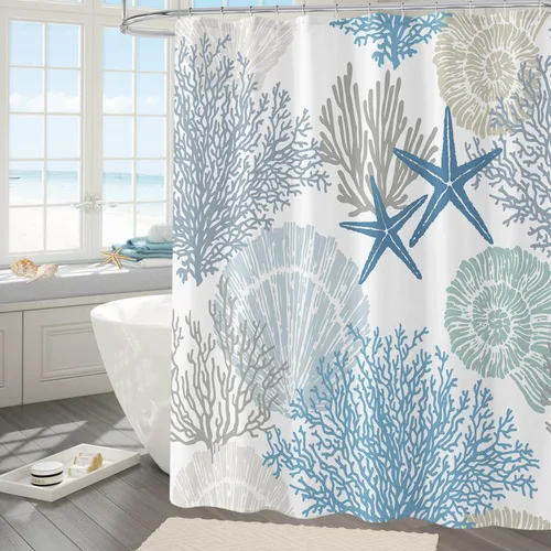 Miniatura 8 de Gibelle Cortina de ducha pequeña de 36 x 72 pulgadas, cortina de ducha estrecha de tela costera náutica, cortina de ducha de baño subacuática marina