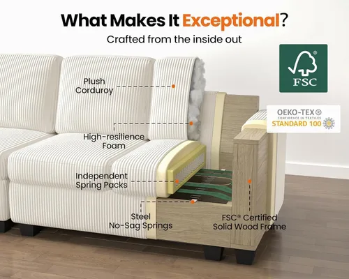 Miniatura 8 de CHIC HOUSE Modular Sectional Sofa with Storage Ottomans, Corduroy Cloud Couch for Small Spaces & Apartments, Reconfigurable L/U Shaped Convertible