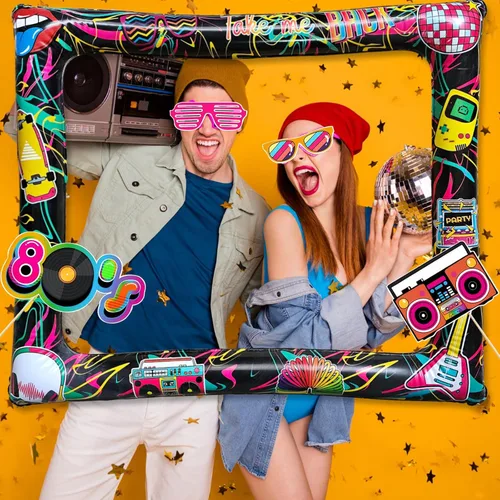 Miniatura 7 de Juego de 21 portarretratos inflables para selfies de los años 80 y accesorios para fiestas retro de los años 80 I Love 80s Party Selfie Props